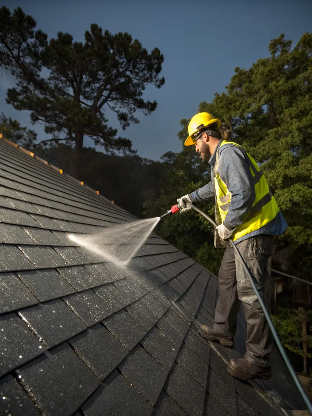 An image of a technician easily applying a waterproofing coating on a rooftop, demonstrating the ease of application and excellent adhesion properties.